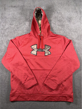 Under Armour Red Hoodie with Camo Logo and Lined Hood, Size XL